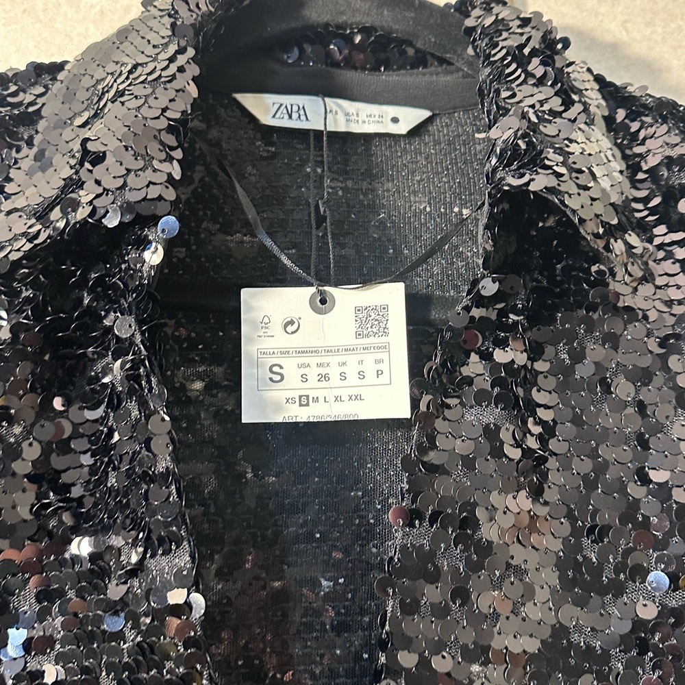 Zara Women's Sparkling Black Sequin Blazer - Picture 2 of 7
